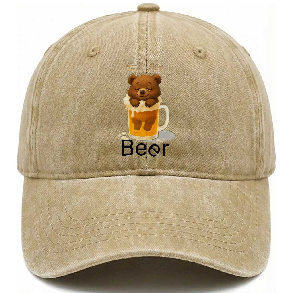 Funny Drinking Lover Washed Cotton Baseball Cap Bear In Beer Glass TS12 Print Your Wear