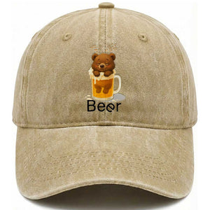 Funny Drinking Lover Washed Cotton Baseball Cap Bear In Beer Glass TS12 Print Your Wear