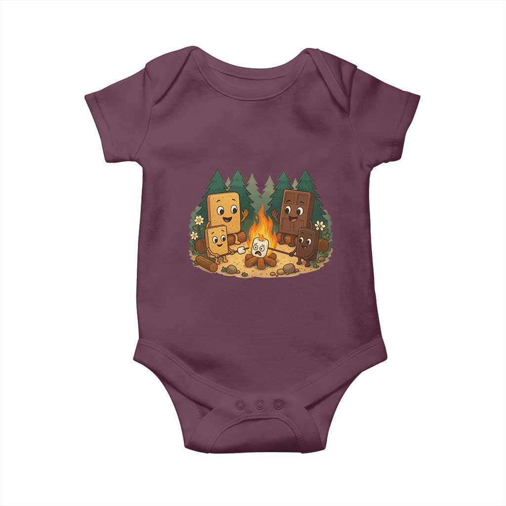 Funny Smores Camping Baby Onesie Marshmallow Chocolate Fire TS12 Maroon Print Your Wear