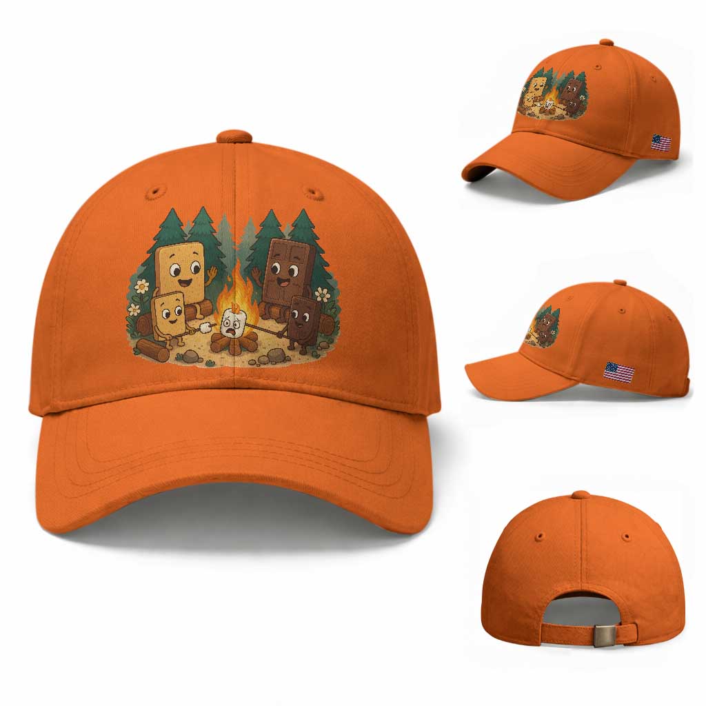 Funny Smores Camping Baseball Cap Marshmallow Chocolate Fire TS12 Baseball Cap Universal Fit Orange Print Your Wear