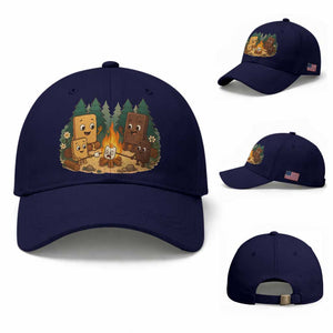 Funny Smores Camping Baseball Cap Marshmallow Chocolate Fire TS12 Baseball Cap Universal Fit Dark Blue Print Your Wear
