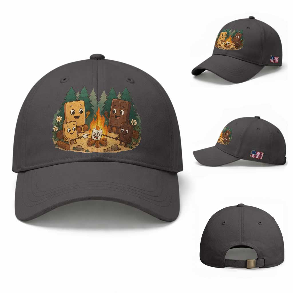 Funny Smores Camping Baseball Cap Marshmallow Chocolate Fire TS12 Baseball Cap Universal Fit Dark Gray Print Your Wear