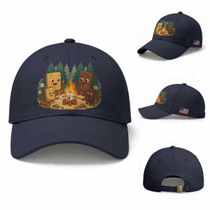 Funny Smores Camping Baseball Cap Marshmallow Chocolate Fire TS12 Baseball Cap Universal Fit Navy Print Your Wear