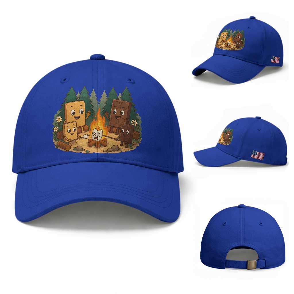 Funny Smores Camping Baseball Cap Marshmallow Chocolate Fire TS12 Baseball Cap Universal Fit Royal Blue Print Your Wear