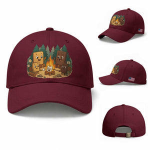 Funny Smores Camping Baseball Cap Marshmallow Chocolate Fire TS12 Baseball Cap Universal Fit Maroon Print Your Wear
