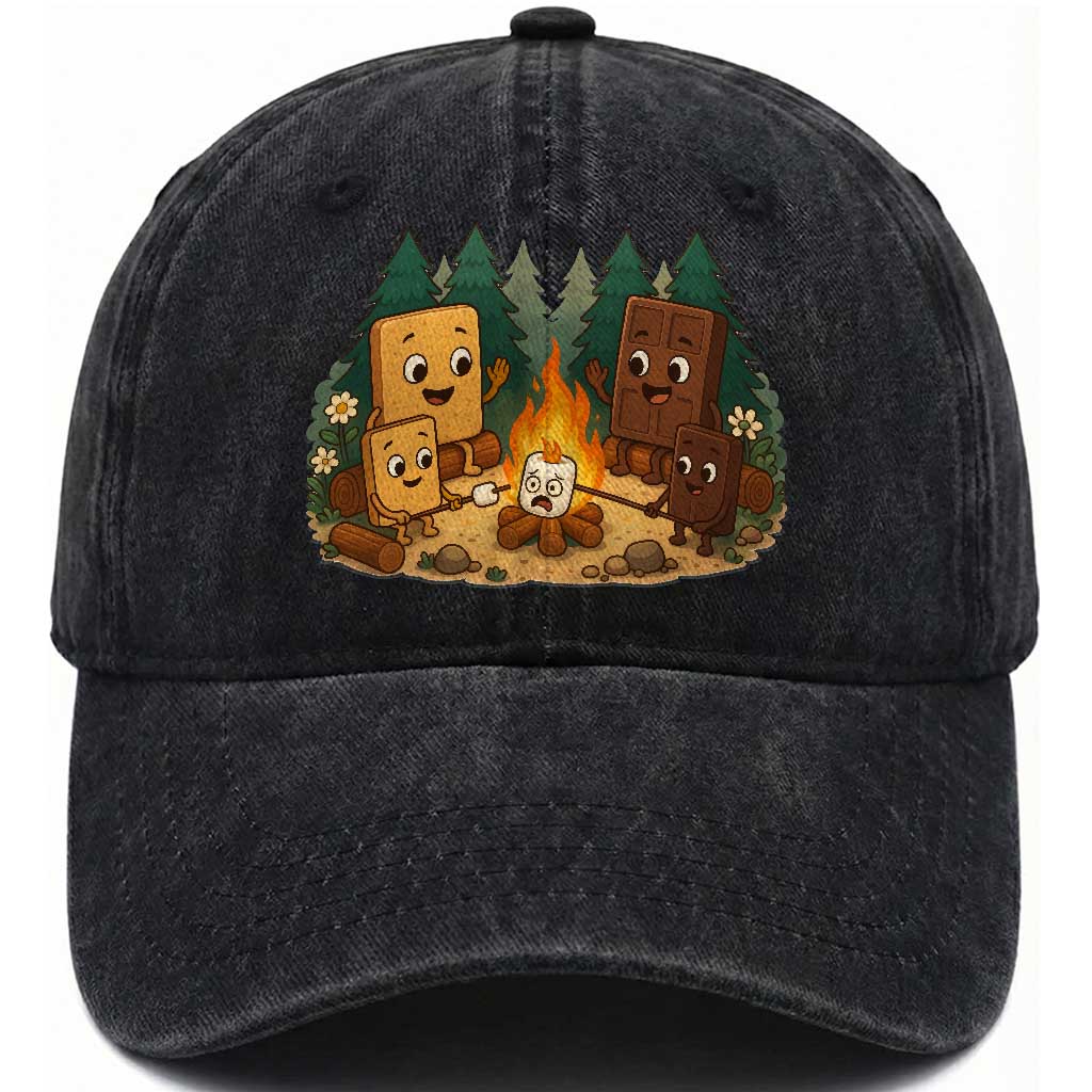 Funny Smores Camping Washed Cotton Baseball Cap Marshmallow Chocolate Fire TS12 Print Your Wear