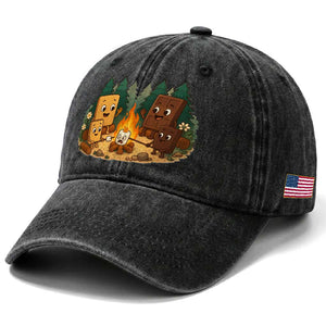 Funny Smores Camping Washed Cotton Baseball Cap Marshmallow Chocolate Fire TS12 Print Your Wear