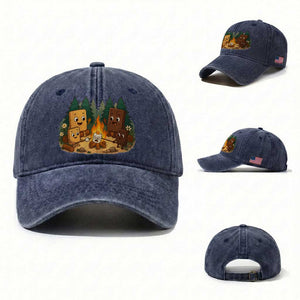 Funny Smores Camping Washed Cotton Baseball Cap Marshmallow Chocolate Fire TS12 Washed Cap Universal Fit Navy Print Your Wear