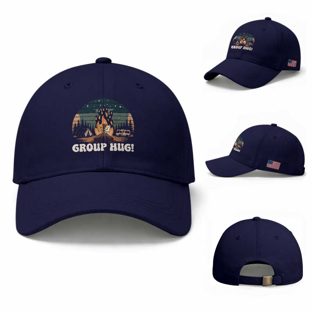 Funny Smores Camping Baseball Cap Group Hug TS12 Baseball Cap Universal Fit Dark Blue Print Your Wear