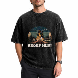 Funny Smores Camping Washed Cotton T-Shirt Group Hug