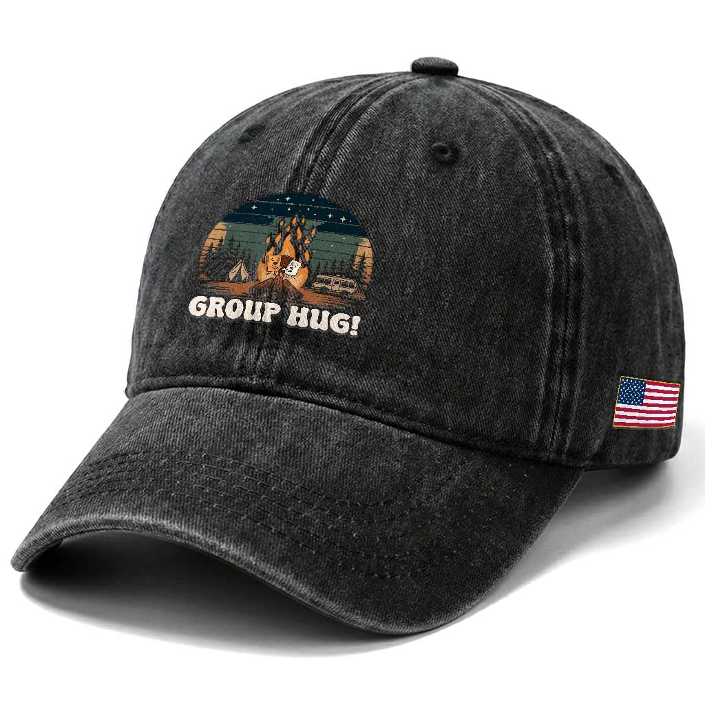Funny Smores Camping Washed Cotton Baseball Cap Group Hug TS12 Print Your Wear