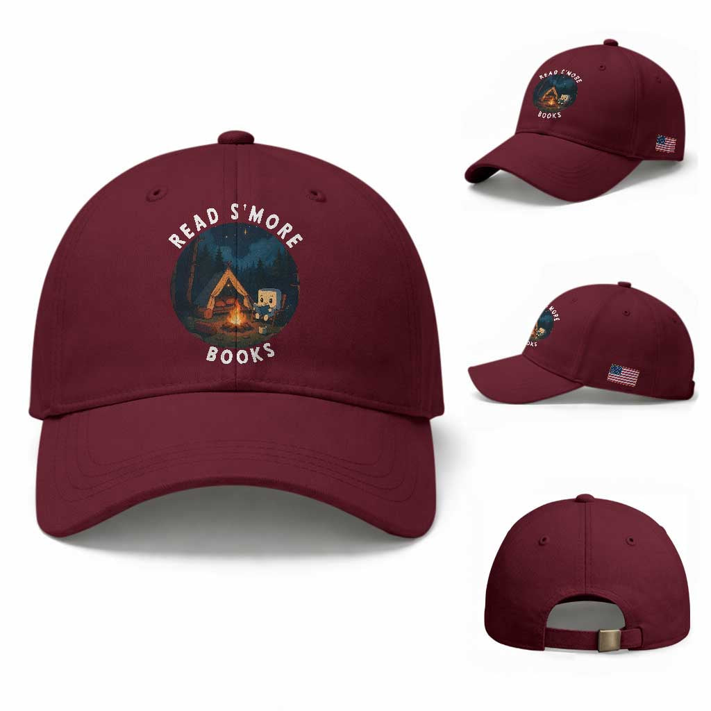 Camping Lover Baseball Cap Read Smore Books Funny Smores TS12 Baseball Cap Universal Fit Maroon Print Your Wear
