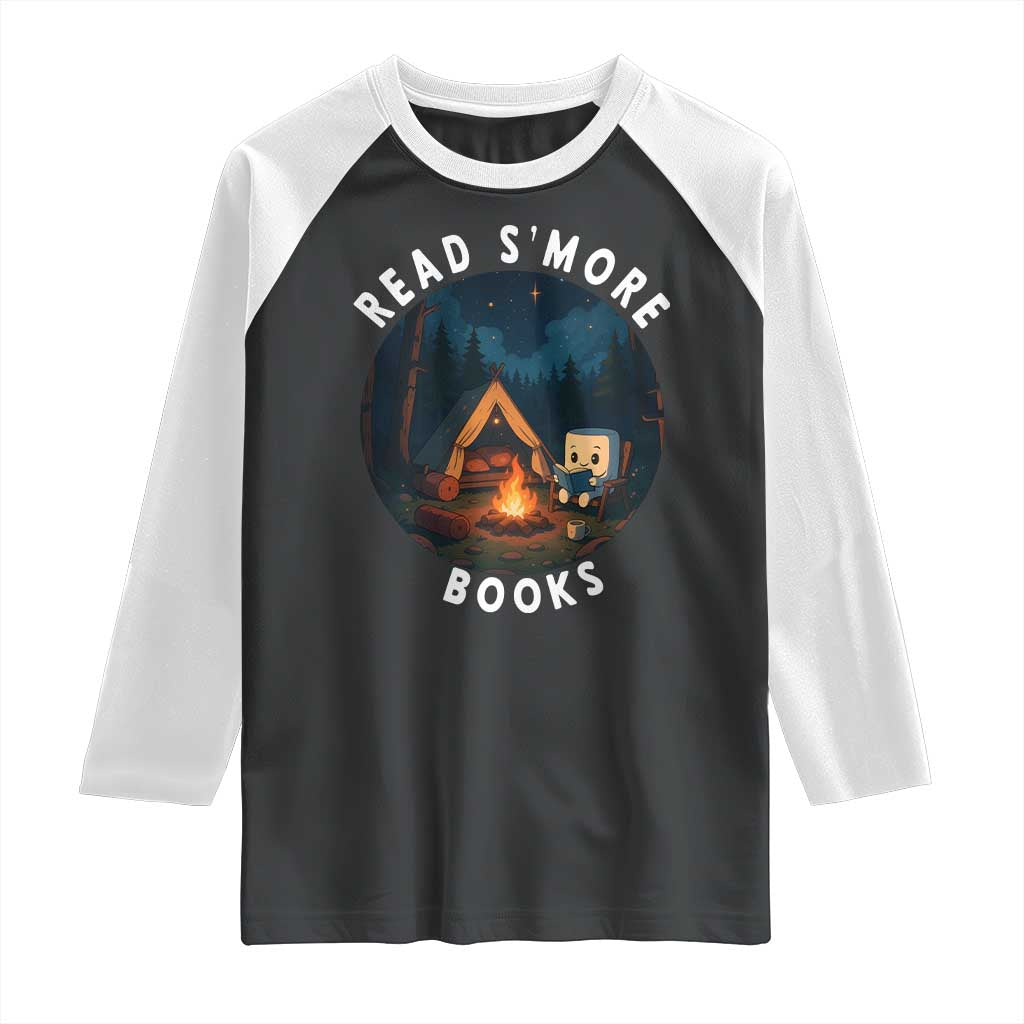 Camping Lover Raglan Shirt Read Smore Books Funny Smores TS12 Black White Print Your Wear