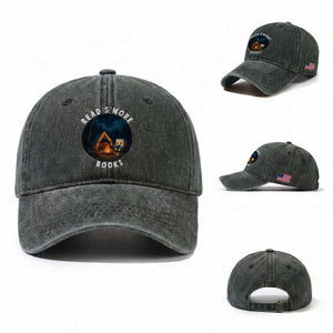 Camping Lover Washed Cotton Baseball Cap Read Smore Books Funny Smores TS12 Washed Cap Universal Fit Dark Green Print Your Wear
