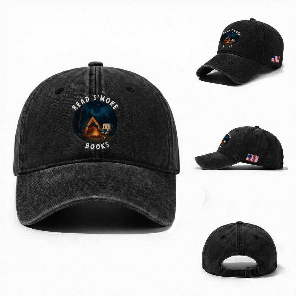 Camping Lover Washed Cotton Baseball Cap Read Smore Books Funny Smores TS12 Washed Cap Universal Fit Black Print Your Wear