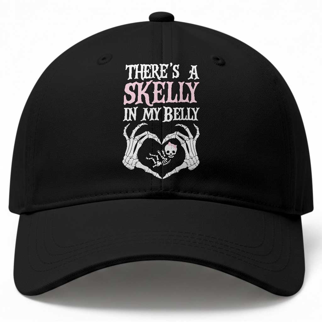 Funny Halloween Pregnancy Reveal Baseball Cap There Is A Skelly In My Belly