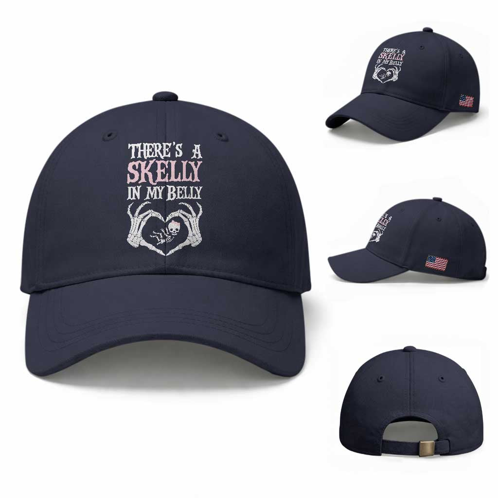Funny Halloween Pregnancy Reveal Baseball Cap There Is A Skelly In My Belly