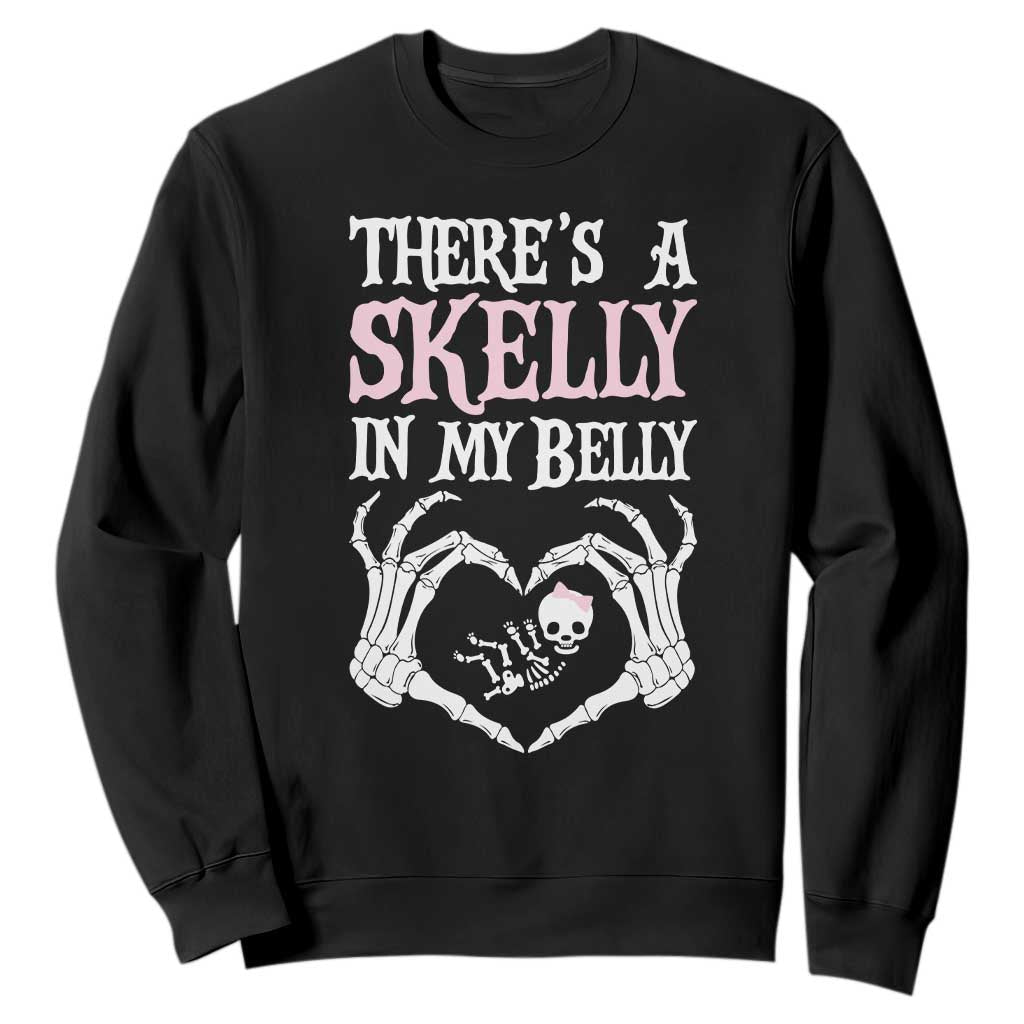Funny Halloween Pregnancy Reveal Sweatshirt There Is A Skelly In My Belly