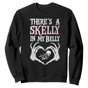 Funny Halloween Pregnancy Reveal Sweatshirt There Is A Skelly In My Belly