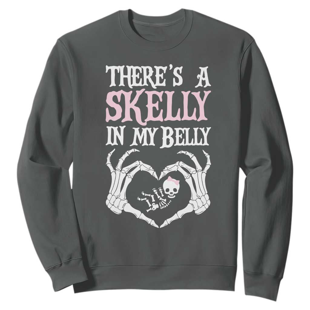 Funny Halloween Pregnancy Reveal Sweatshirt There Is A Skelly In My Belly