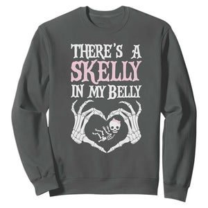 Funny Halloween Pregnancy Reveal Sweatshirt There Is A Skelly In My Belly