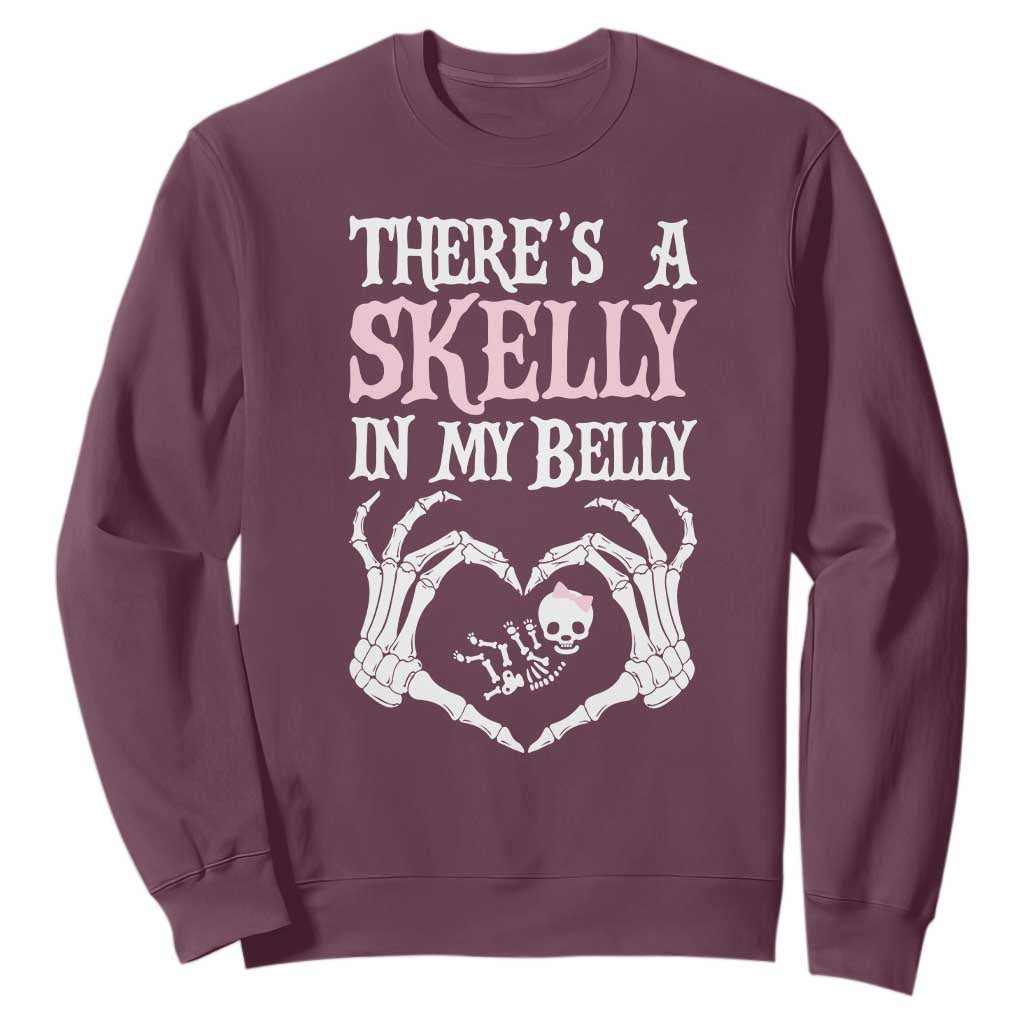 Funny Halloween Pregnancy Reveal Sweatshirt There Is A Skelly In My Belly