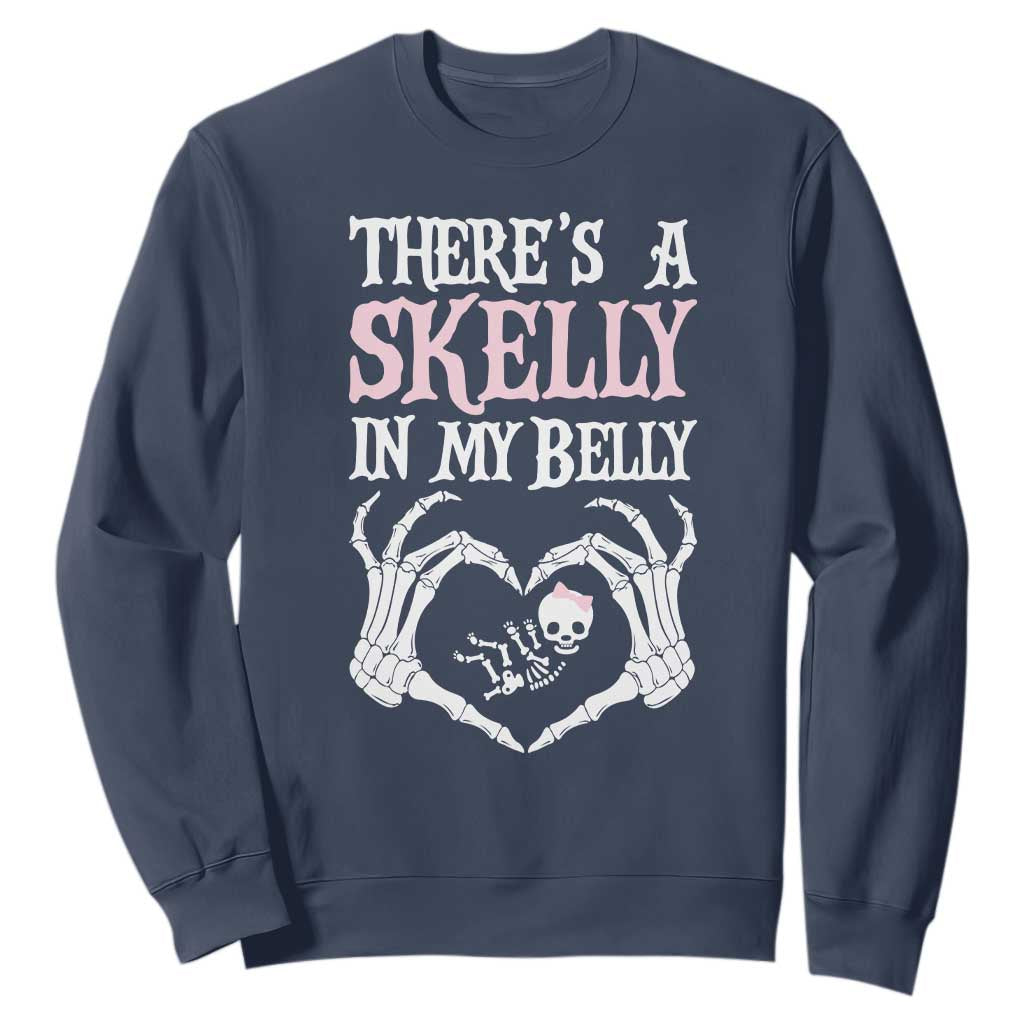 Funny Halloween Pregnancy Reveal Sweatshirt There Is A Skelly In My Belly