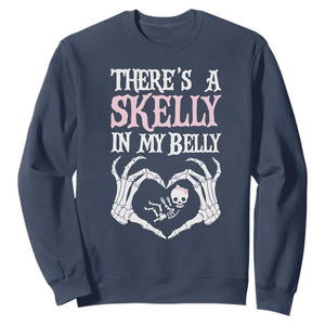 Funny Halloween Pregnancy Reveal Sweatshirt There Is A Skelly In My Belly