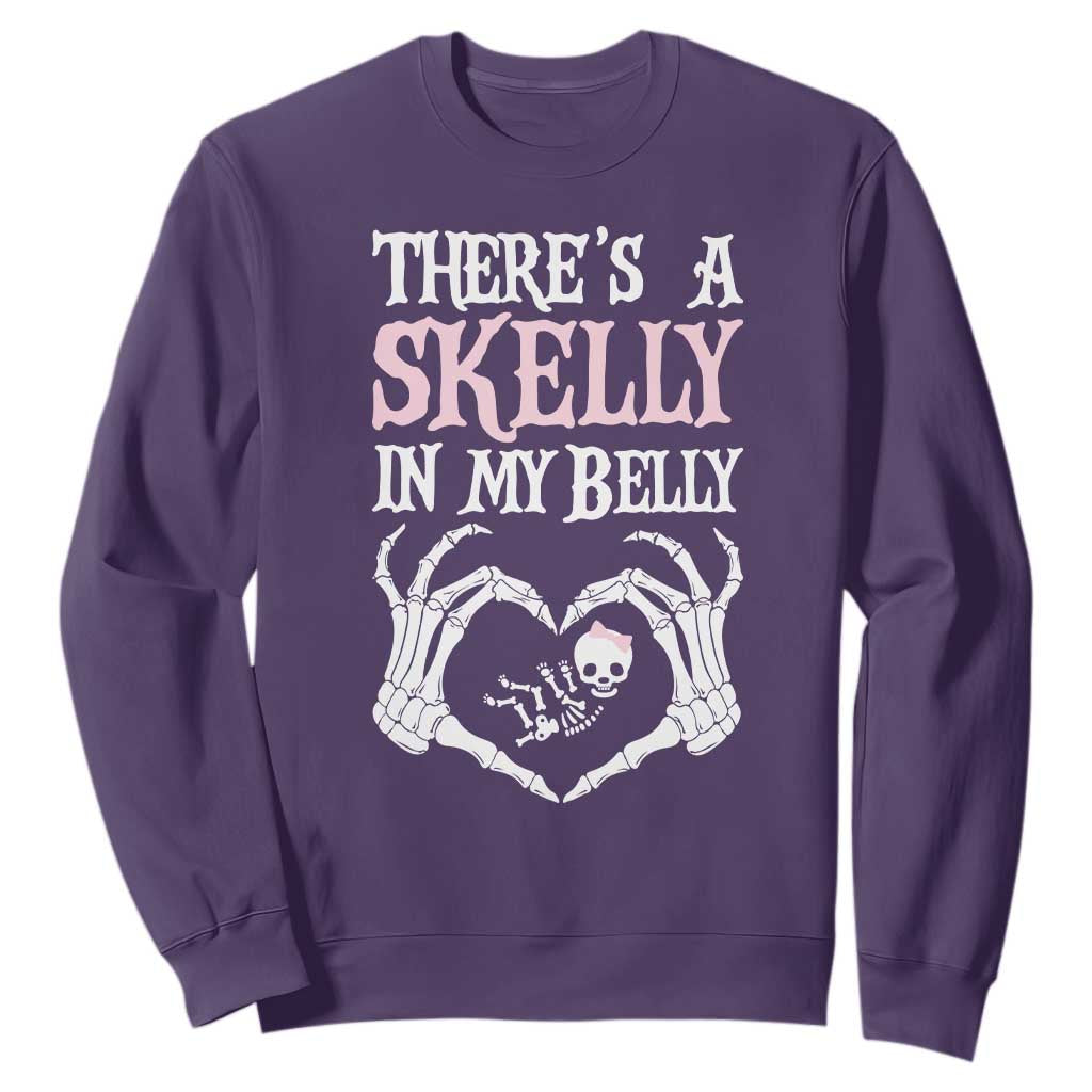 Funny Halloween Pregnancy Reveal Sweatshirt There Is A Skelly In My Belly