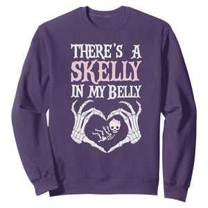 Funny Halloween Pregnancy Reveal Sweatshirt There Is A Skelly In My Belly