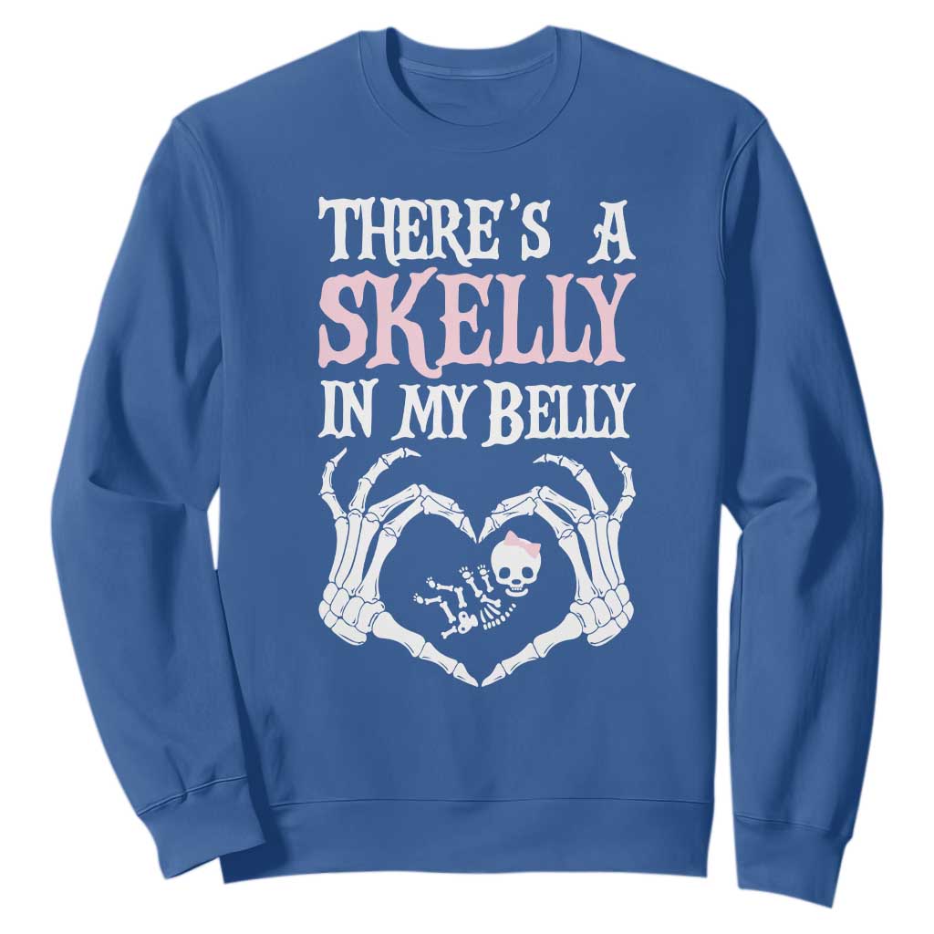 Funny Halloween Pregnancy Reveal Sweatshirt There Is A Skelly In My Belly