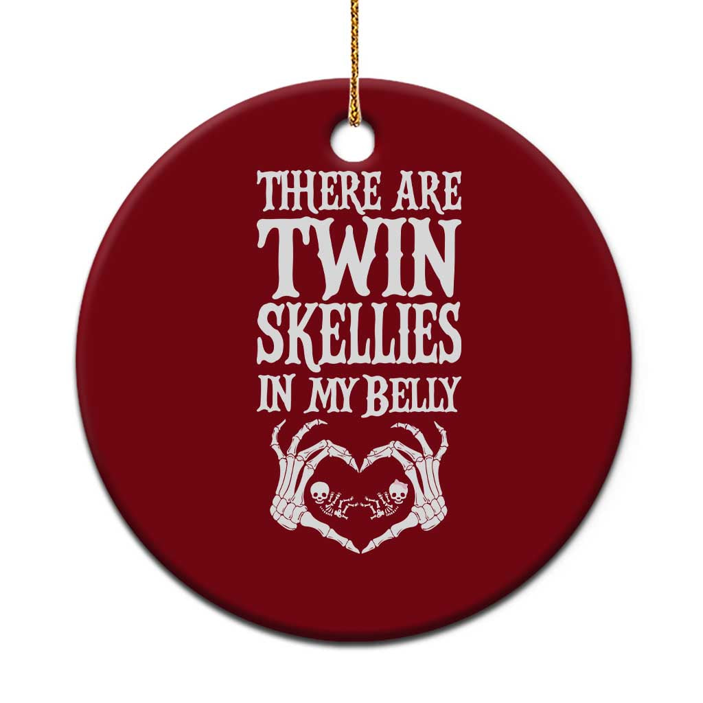 Funny Halloween Pregnancy Reveal Ceramic Ornament There Are Twin Skellies In My Belly