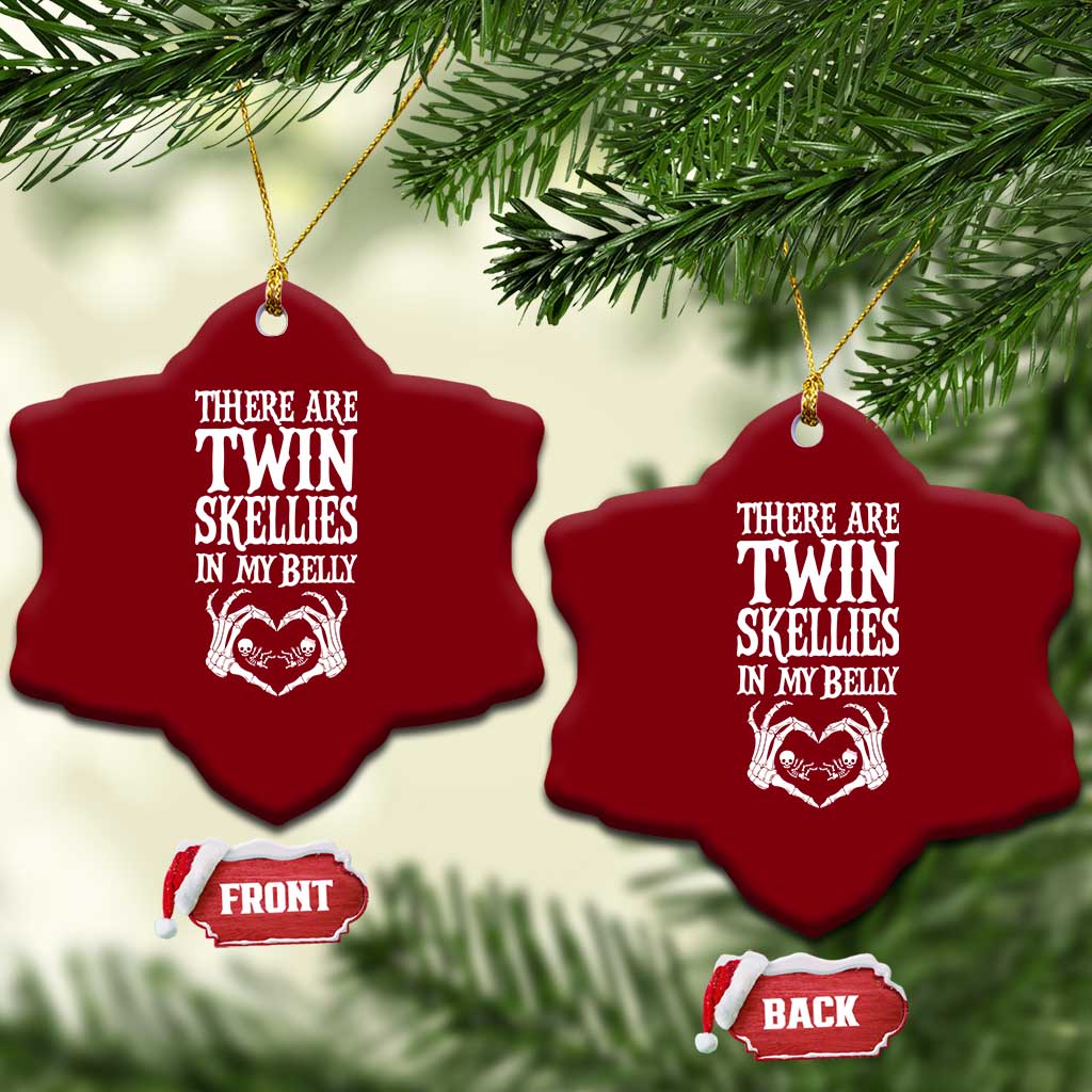 Funny Halloween Pregnancy Reveal Ceramic Ornament There Are Twin Skellies In My Belly
