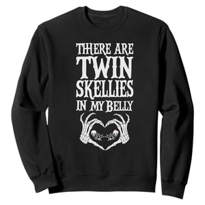 Funny Halloween Pregnancy Reveal Sweatshirt There Are Twin Skellies In My Belly