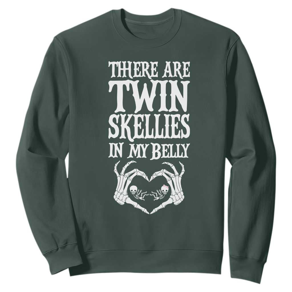 Funny Halloween Pregnancy Reveal Sweatshirt There Are Twin Skellies In My Belly