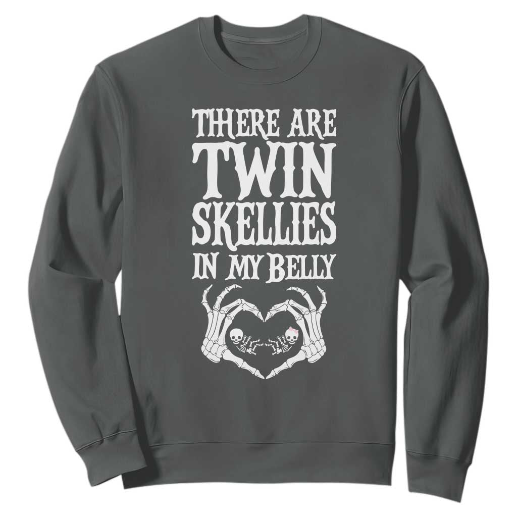 Funny Halloween Pregnancy Reveal Sweatshirt There Are Twin Skellies In My Belly