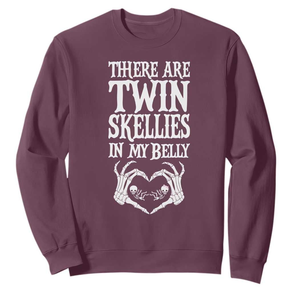 Funny Halloween Pregnancy Reveal Sweatshirt There Are Twin Skellies In My Belly