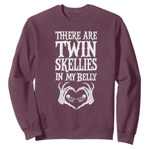 Funny Halloween Pregnancy Reveal Sweatshirt There Are Twin Skellies In My Belly