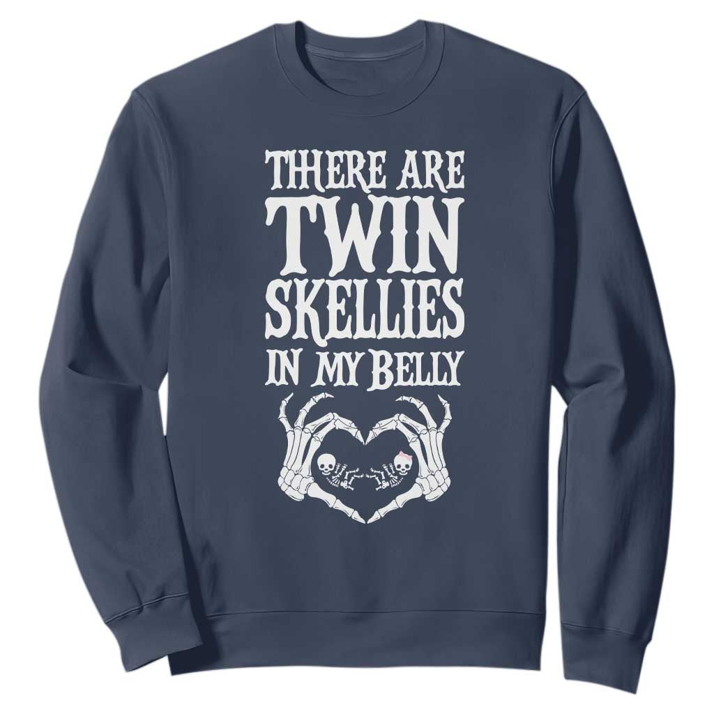 Funny Halloween Pregnancy Reveal Sweatshirt There Are Twin Skellies In My Belly
