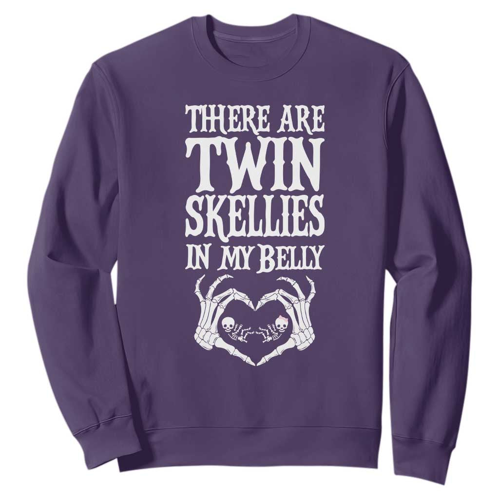 Funny Halloween Pregnancy Reveal Sweatshirt There Are Twin Skellies In My Belly