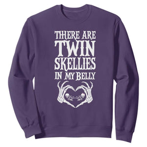 Funny Halloween Pregnancy Reveal Sweatshirt There Are Twin Skellies In My Belly