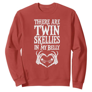 Funny Halloween Pregnancy Reveal Sweatshirt There Are Twin Skellies In My Belly