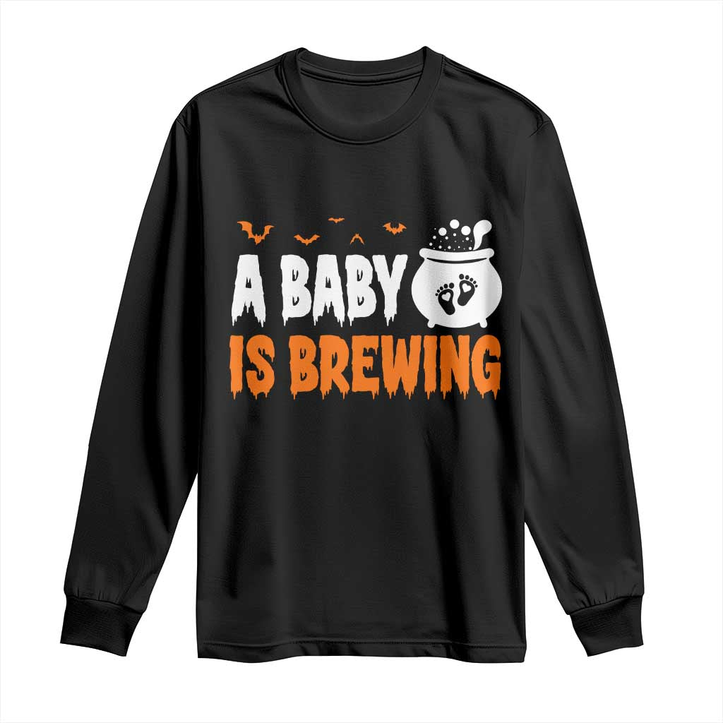 Funny Halloween Pregnancy Announcement Long Sleeve Shirt A Baby Is Brewing