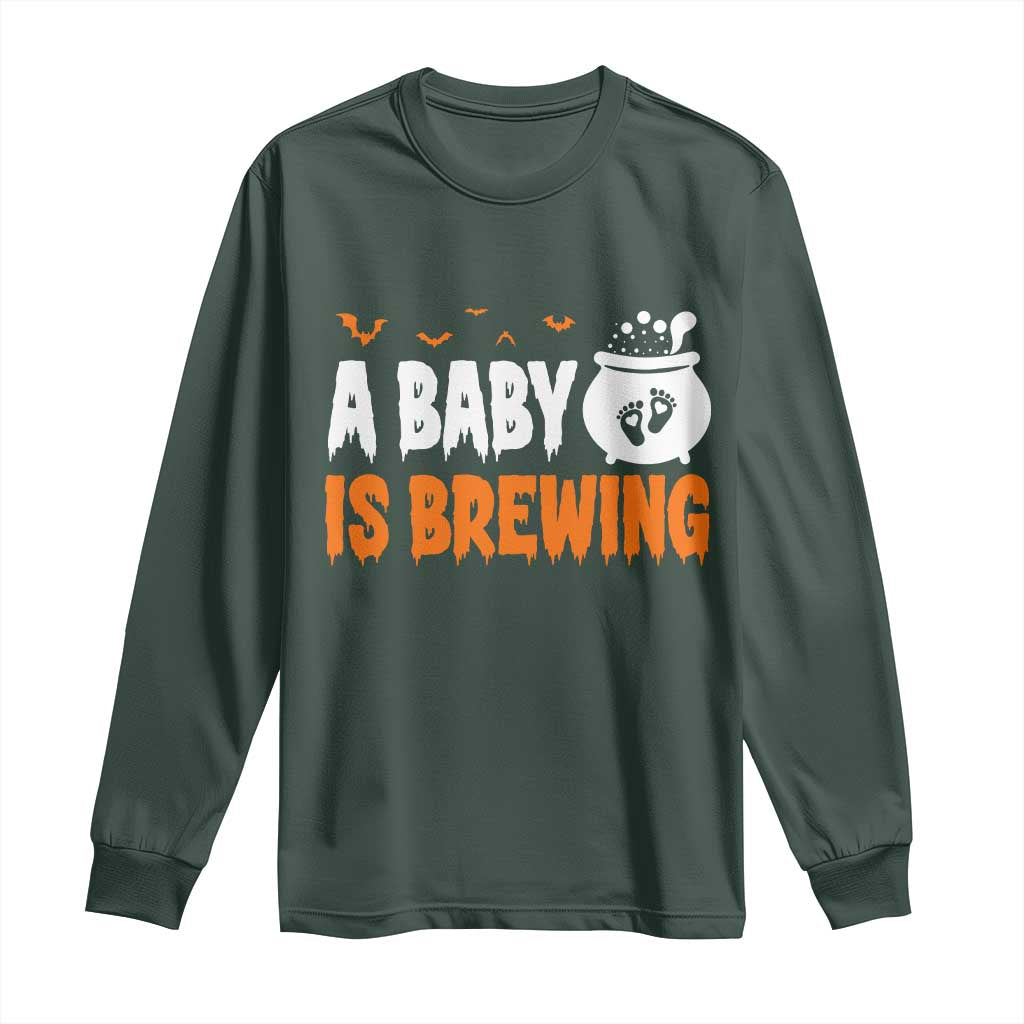 Funny Halloween Pregnancy Announcement Long Sleeve Shirt A Baby Is Brewing