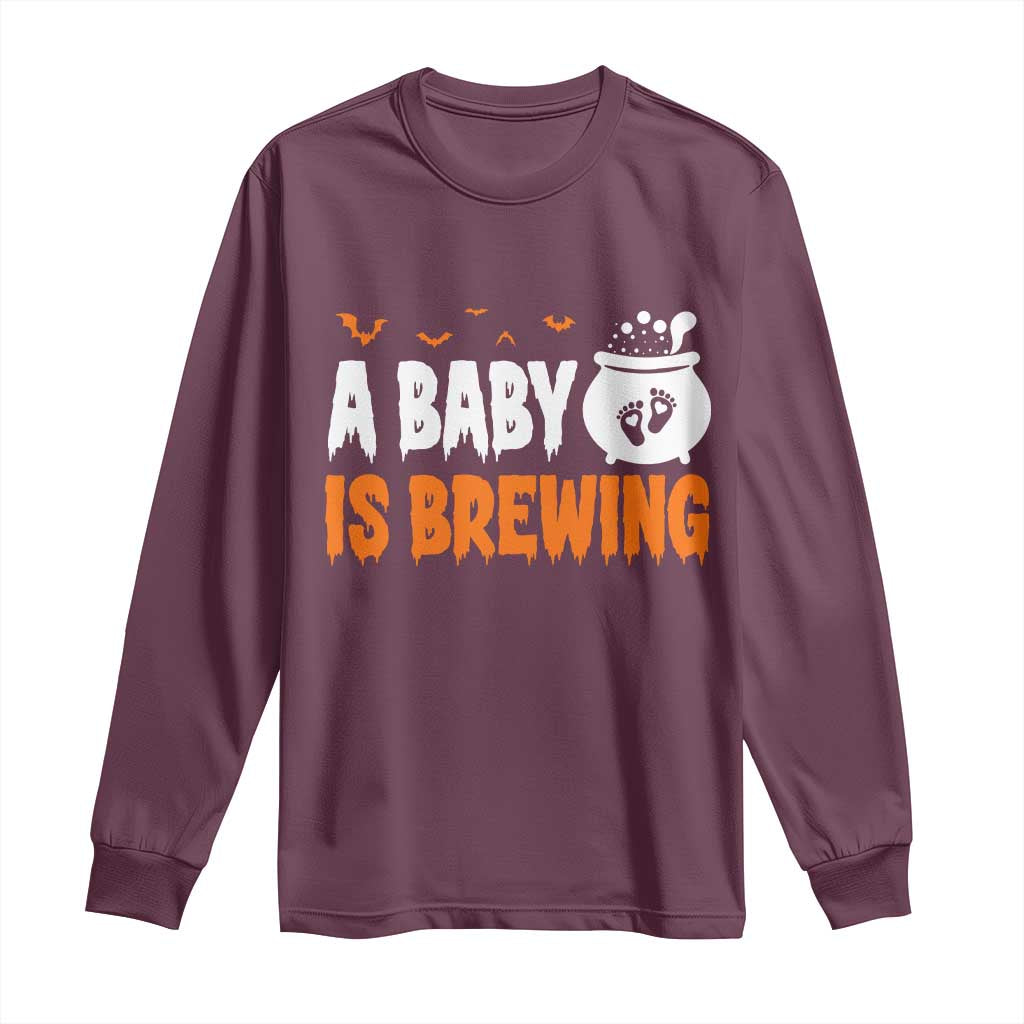 Funny Halloween Pregnancy Announcement Long Sleeve Shirt A Baby Is Brewing