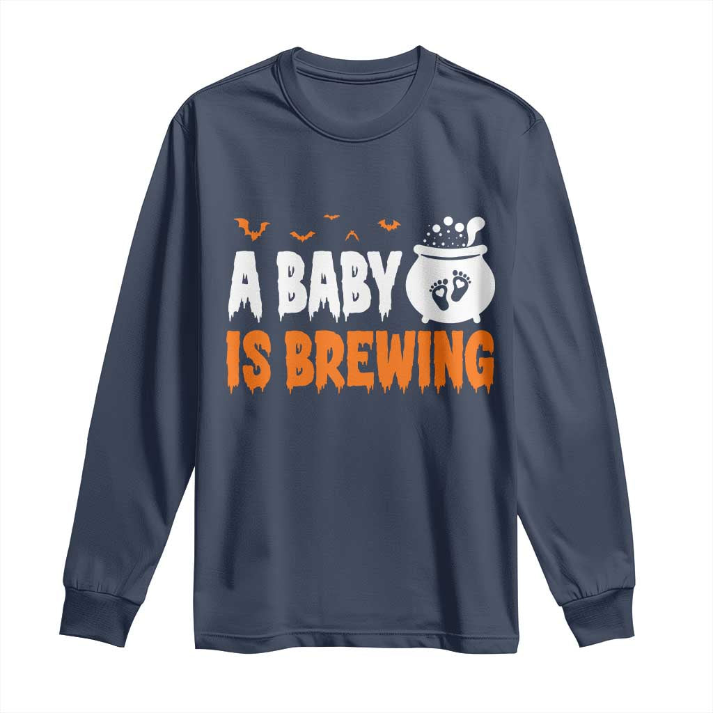 Funny Halloween Pregnancy Announcement Long Sleeve Shirt A Baby Is Brewing