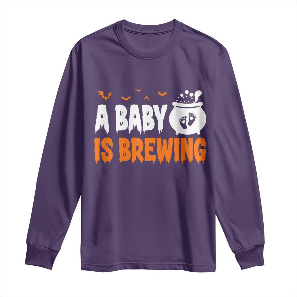 Funny Halloween Pregnancy Announcement Long Sleeve Shirt A Baby Is Brewing