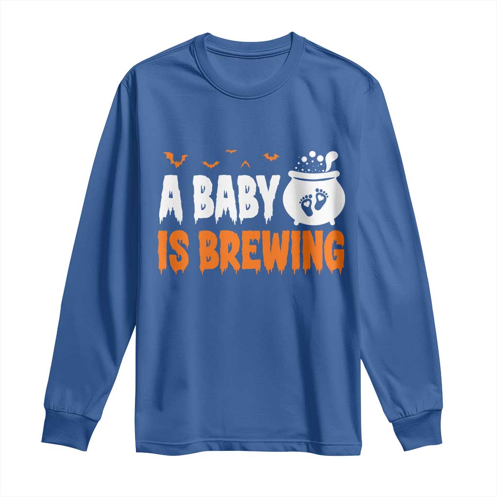 Funny Halloween Pregnancy Announcement Long Sleeve Shirt A Baby Is Brewing
