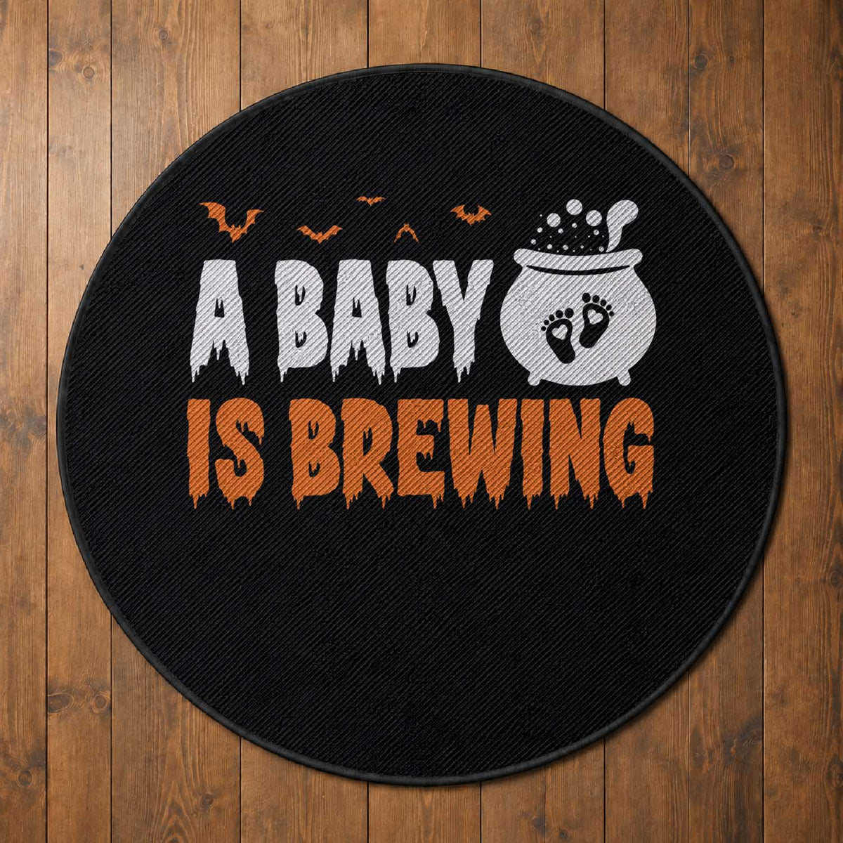 Funny Halloween Pregnancy Announcement Round Rug A Baby Is Brewing