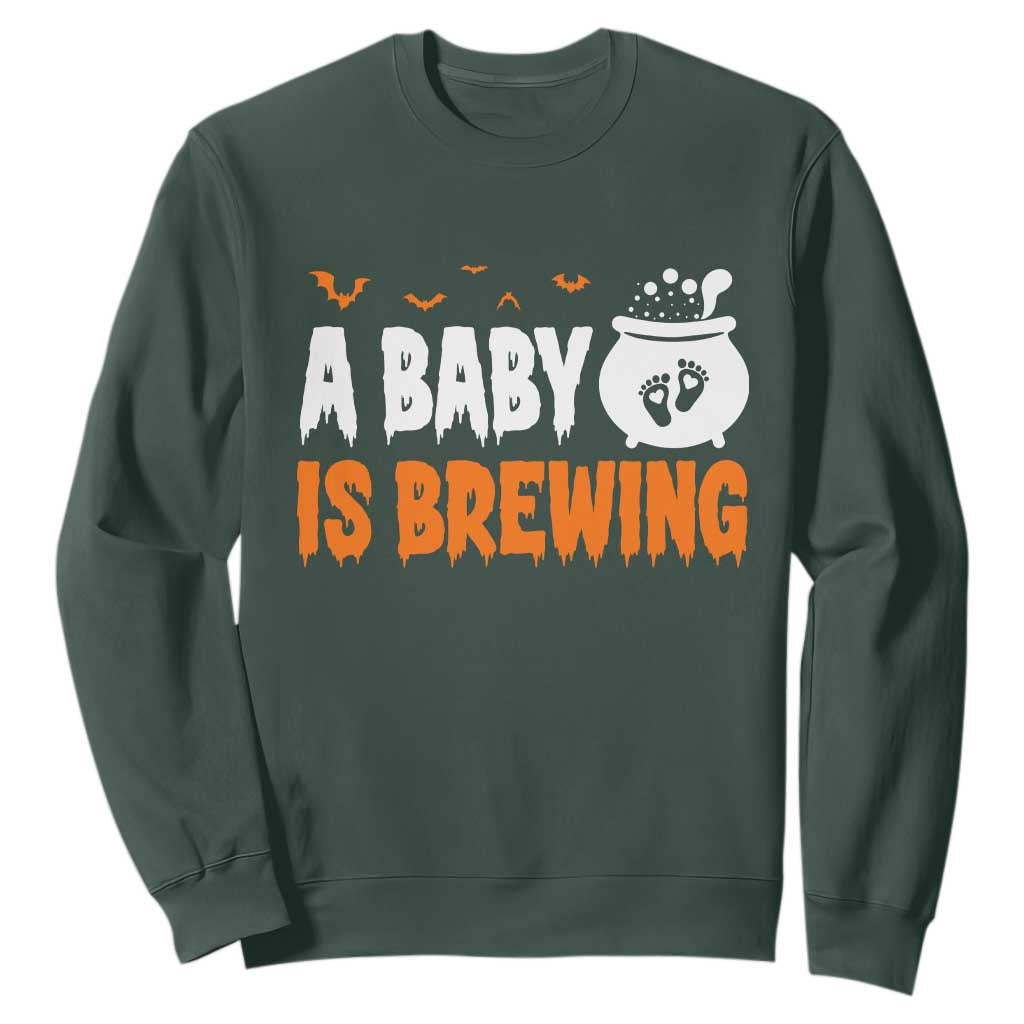 Funny Halloween Pregnancy Announcement Sweatshirt A Baby Is Brewing